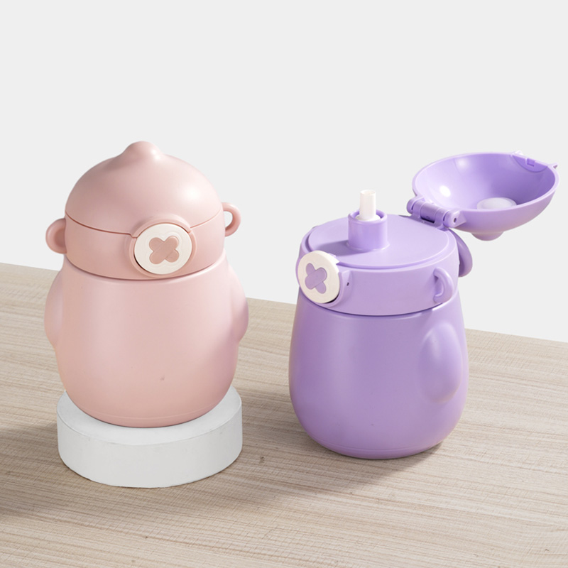 Cute Kids Large Belly Insulated Vacuum Cup With Lid And Straw